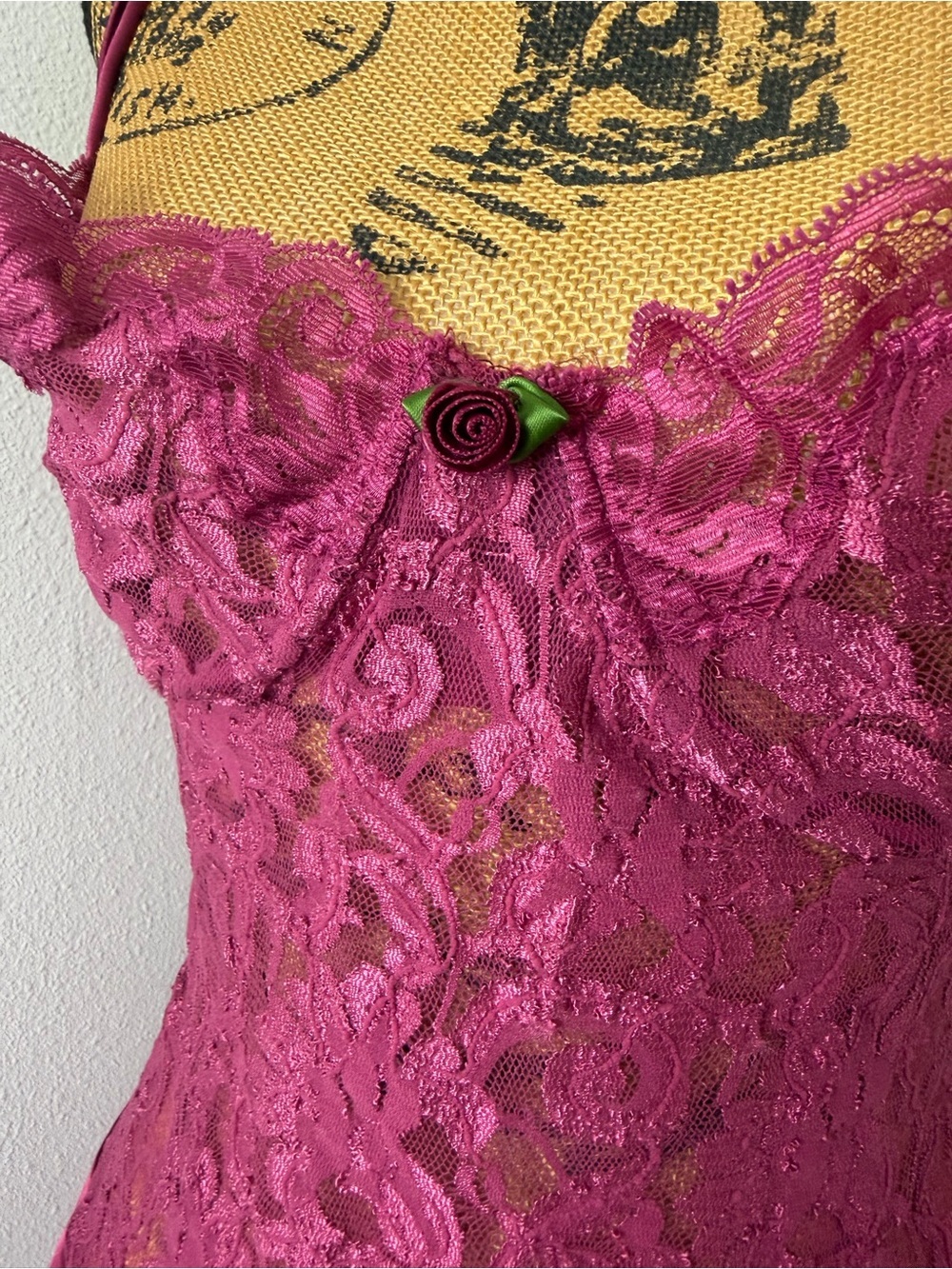 Private Luxuries Vintage Magenta Lace Satin Babydoll Slip Dress L USA - Picture 4 of 6